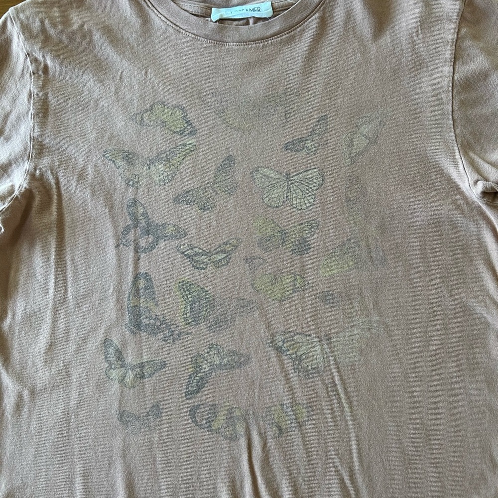 Free People Short Sleeve Tee with Subtle Butterfly Graphic